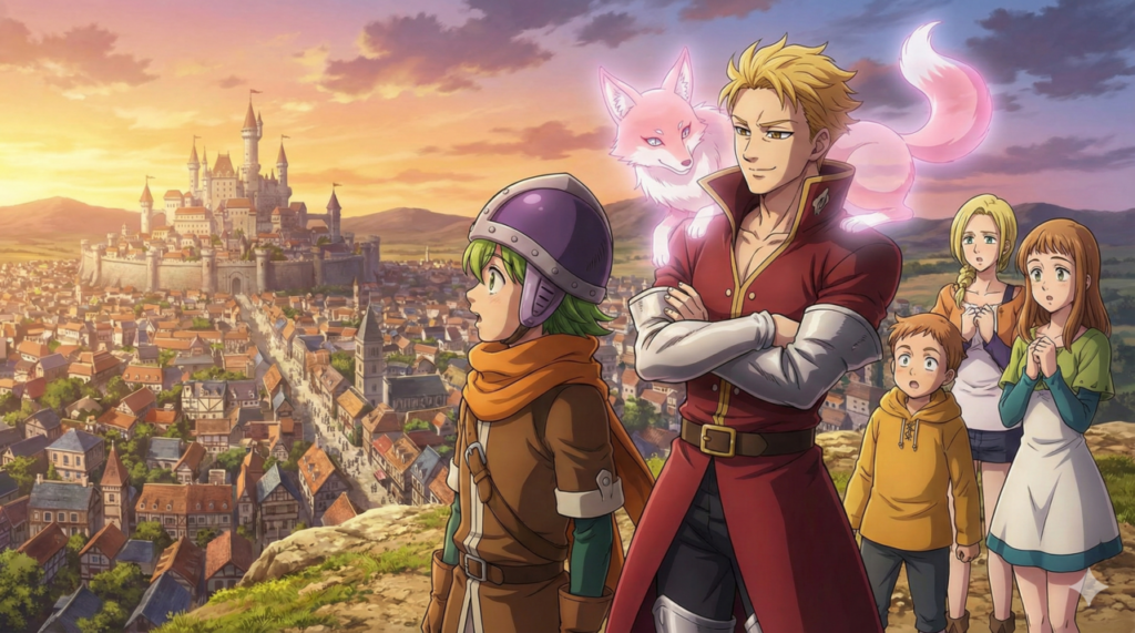 『黙示録の四騎士』第7巻。謎の少年ランスロットの正体判明と、リオネス王国への到着シーン。