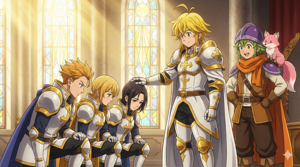 『黙示録の四騎士』第11巻。メリオダスから使命を託され、キャメロットへの扉を探す新章の幕開け。