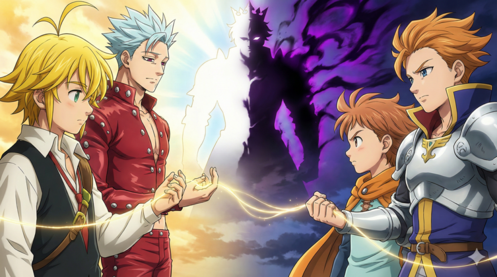 『黙示録の四騎士』と前作『七つの大罪』の繋がりを考察するイメージ画像。両作品を結ぶ宿命と伏線の解説。