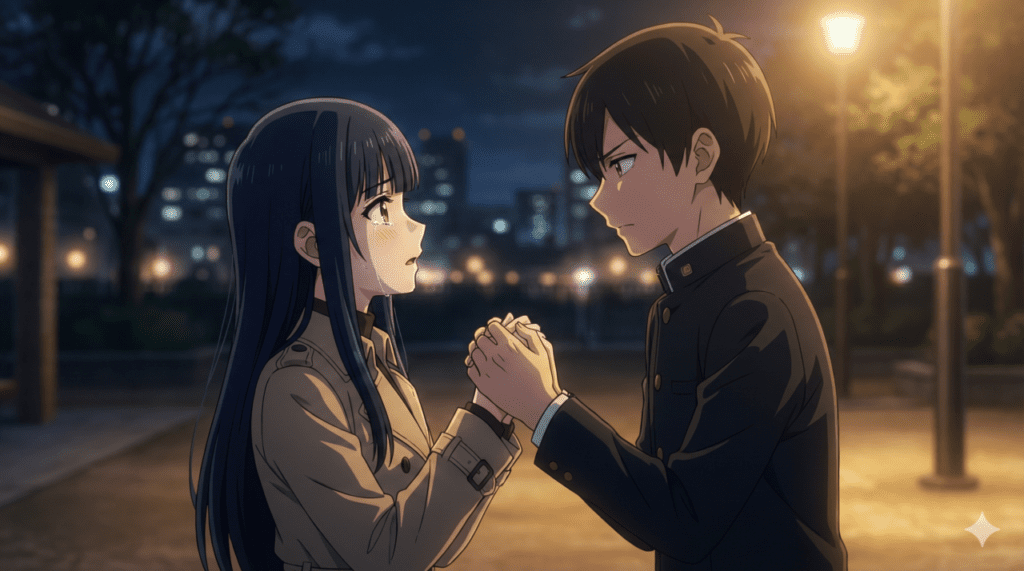 『僕の心のヤバイやつ』第6巻のあらすじ解説。ホワイトデーの夜、市川京太郎が山田杏奈の手をしっかりと握り、互いに「覚悟」の視線を交わす伝説的な手繋ぎシーンのアイキャッチ画像。