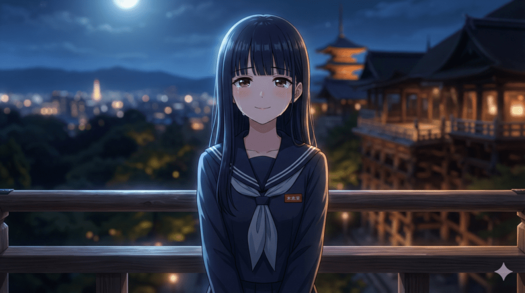 『僕の心のヤバイやつ』第7巻のあらすじ解説。修学旅行先の京都の夜景をバックに、市川京太郎の告白を受け、涙を浮かべながら聖母のような微笑みを見せる山田杏奈のアイキャッチ画像。