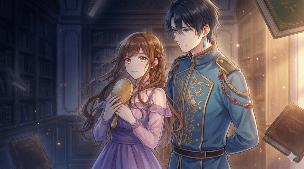 『異世界で姉に名前を奪われました』の一花とセシル。アイデンティティを奪われた悲しみと、二人で立ち向かう強い絆を描いたドラマチックなイラスト。