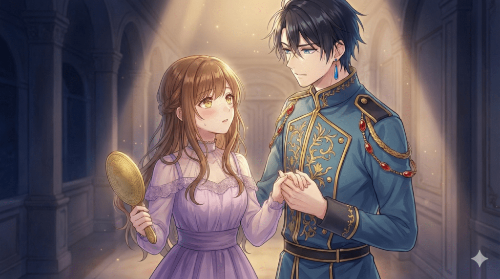 『異世界で姉に名前を奪われました』第2巻の見どころ。真実を知らぬまま本能的に一花を守り慈しむセシルと、彼に改めて惹かれる一花のロマンチックなワンシーン。